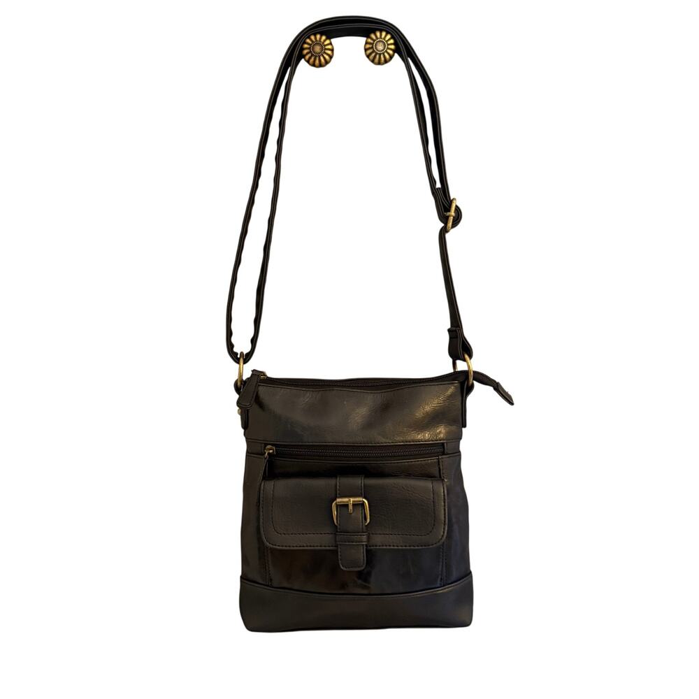 Stone & Co Black Leather Crossbody Bag 9x10 Zip Closure Front Pocket